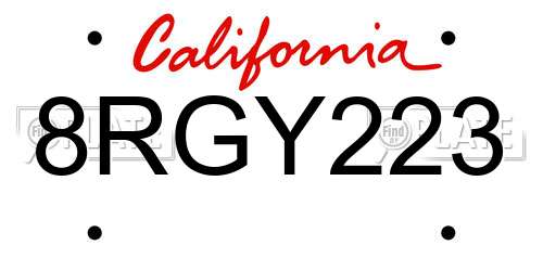 8RGY223 California License Plate