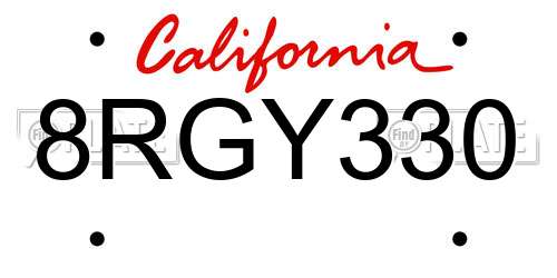 8RGY330 California License Plate