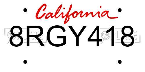 8RGY418 California License Plate