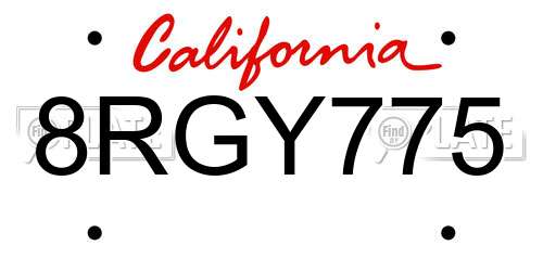 8RGY775 California License Plate
