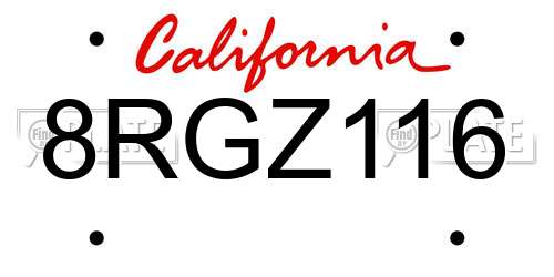 8RGZ116 California License Plate