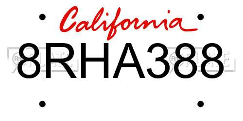 8RHA388 California License Plate