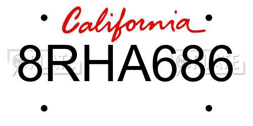 8RHA686 California License Plate