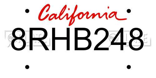 8RHB248 California License Plate