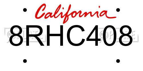 8RHC408 California License Plate