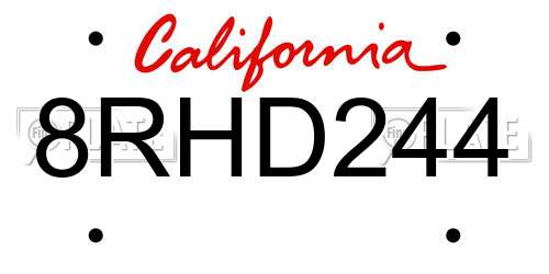 8RHD244 California License Plate