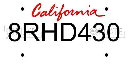8RHD430 California License Plate