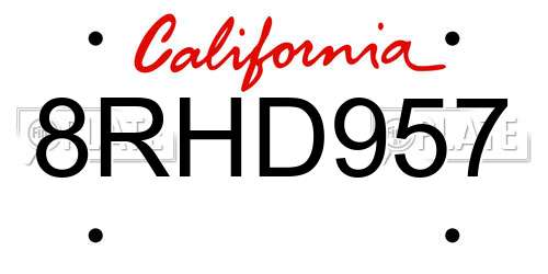 8RHD957 California License Plate