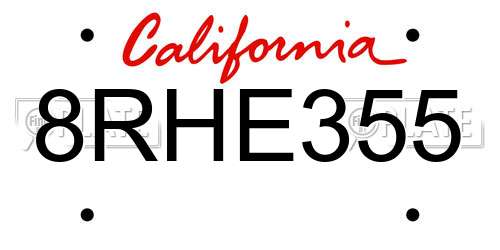 8RHE355 California License Plate