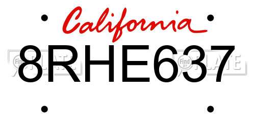 8RHE637 California License Plate