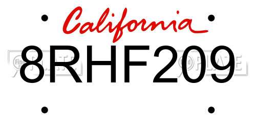 8RHF209 California License Plate