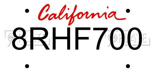 8RHF700 California License Plate
