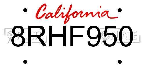 8RHF950 California License Plate