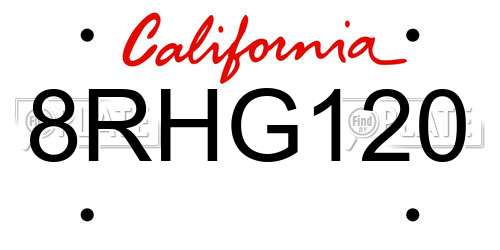 8RHG120 California License Plate