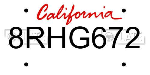 8RHG672 California License Plate