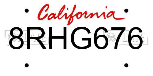 8RHG676 California License Plate