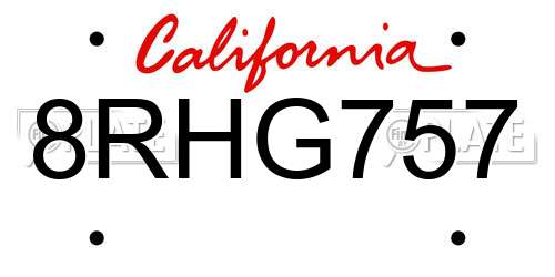 8RHG757 California License Plate