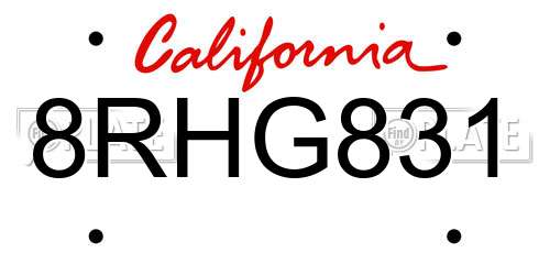 8RHG831 California License Plate