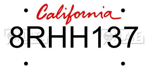 8RHH137 California License Plate
