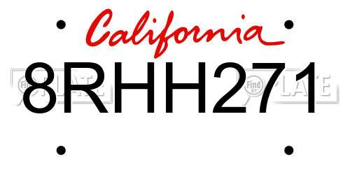 8RHH271 California License Plate