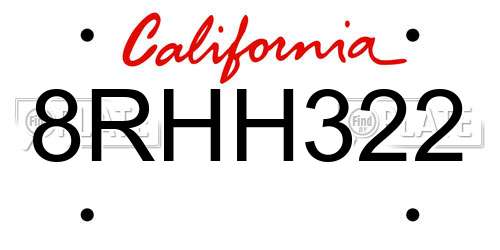 8RHH322 California License Plate