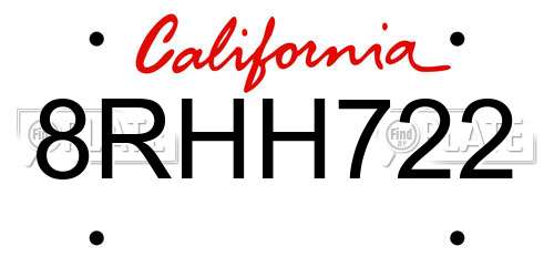8RHH722 California License Plate