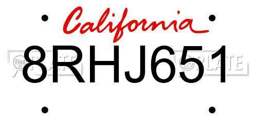8RHJ651 California License Plate