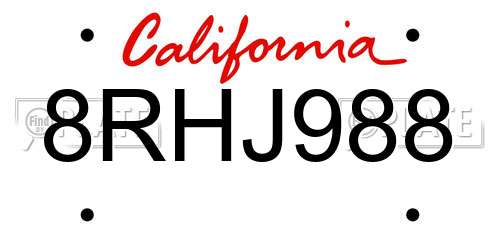 8RHJ988 California License Plate