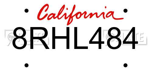 8RHL484 California License Plate
