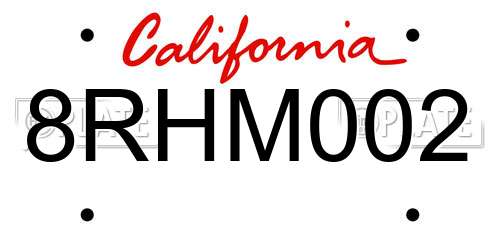 8RHM002 California License Plate