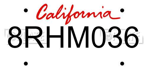 8RHM036 California License Plate