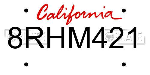 8RHM421 California License Plate