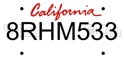 8RHM533 California License Plate