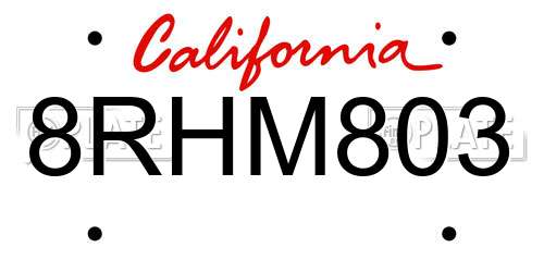 8RHM803 California License Plate
