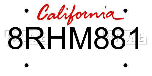 8RHM881 California License Plate