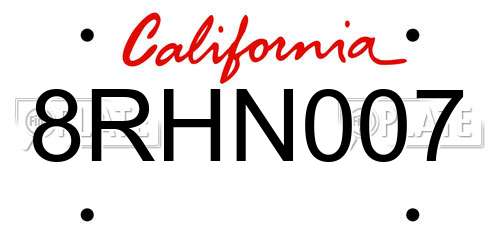 8RHN007 California License Plate