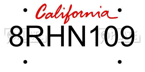 8RHN109 California License Plate