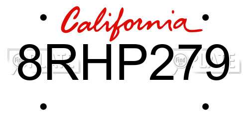 8RHP279 California License Plate