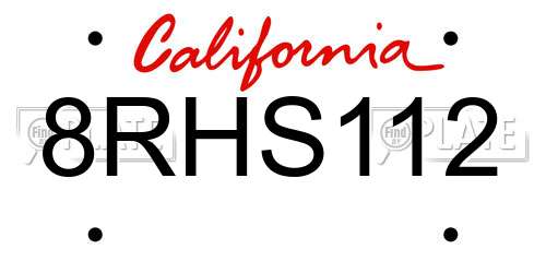 8RHS112 California License Plate