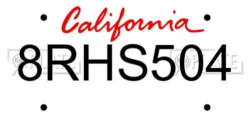 8RHS504 California License Plate