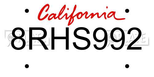 8RHS992 California License Plate