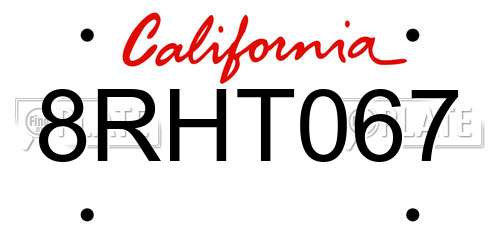8RHT067 California License Plate