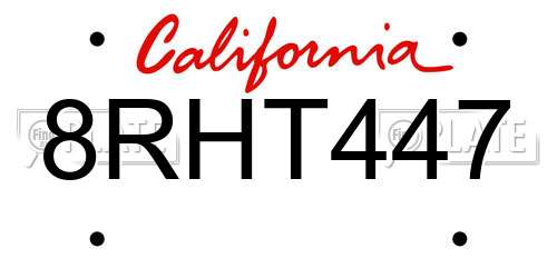 8RHT447 California License Plate