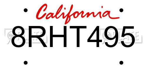 8RHT495 California License Plate