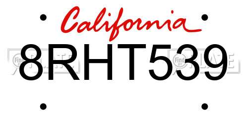 8RHT539 California License Plate