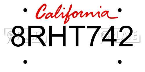 8RHT742 California License Plate