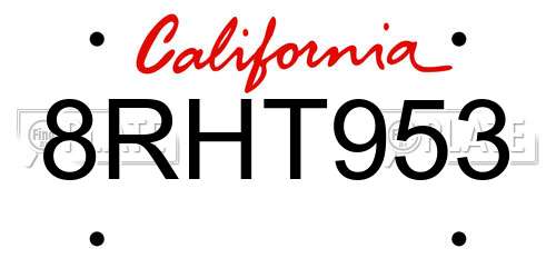 8RHT953 California License Plate