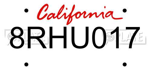 8RHU017 California License Plate