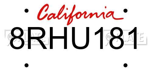 8RHU181 California License Plate