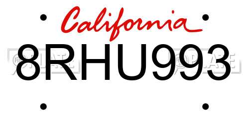 8RHU993 California License Plate